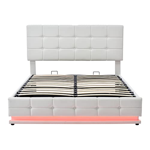 3-Pieces Bedroom Sets, Upholstered Bed with LED Lights, Hydraulic Storage System