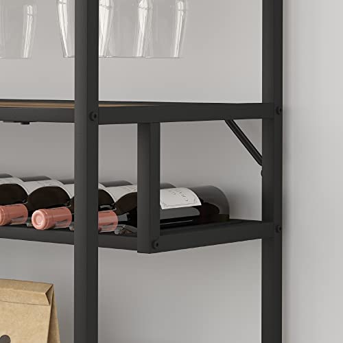 Wine Rack Table, Modern Metal and Wood Wine Bar Cabinet Freestanding Floor