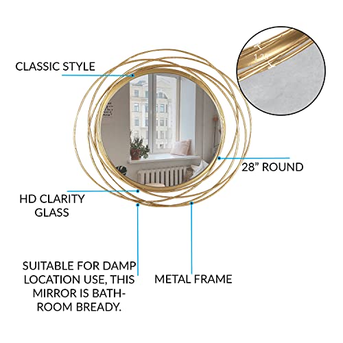 Round Gold Mirror 27.5" for Living Room Wall Decor,
