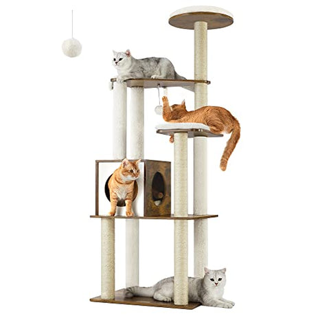 Feandrea WoodyWonders Cat Tree, 65-Inch Modern Cat Tower for Indoor Cats, Multi-Level Cat Condo with 5 Scratching Posts, Perch, Washable Removable Cushions