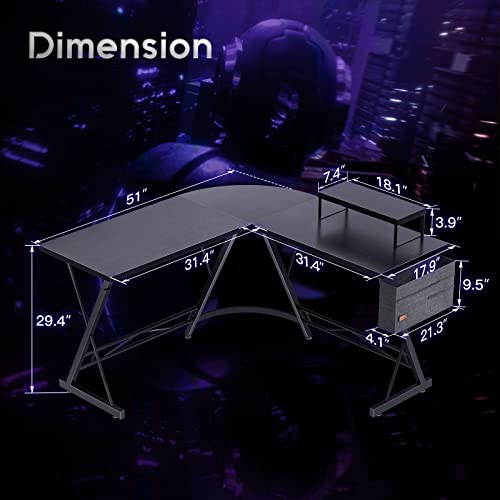 L Shaped Gaming Desk,Computer Desk with Large Monitor Stand Desk Workstation