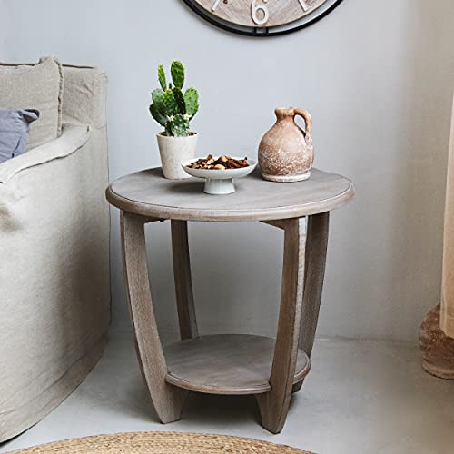 Rustic Farmhouse end Table with Storage Shelf, French Country Accent Side Table