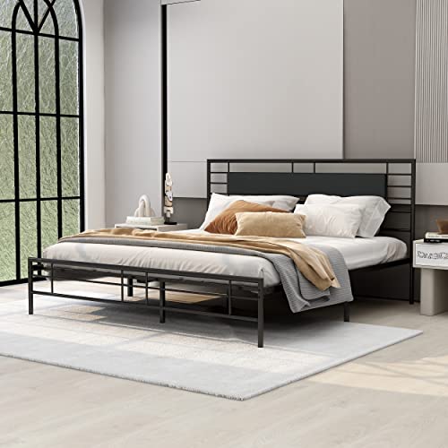 Metal King Size Platform Bed Frame with Headboard and Footboard