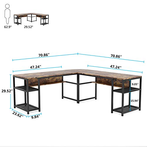 70 Inch Modern L-Shaped Desk with Bookcase