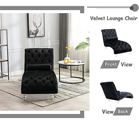 Velvet Chaise Lounge Chair with Toss Pillow