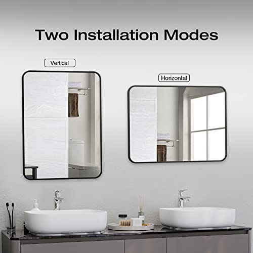 Black Bathroom Mirror for Wall, 24x36 Inch Rectangluar Black Metal Framed Mirror