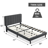 Twin Bed Frame Upholstered Platform with Headboard and Strong Wooden Slats