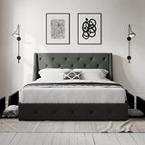 Allewie Queen Bed Frame with 4 Storage Drawers and Wingback Headboard