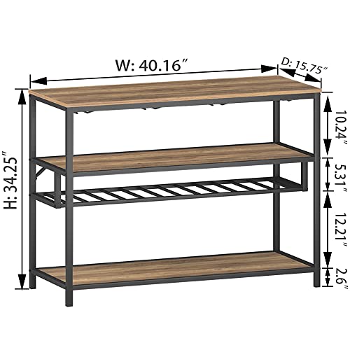 Wine Rack Table, Modern Metal and Wood Wine Bar Cabinet Freestanding Floor