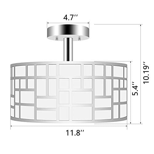 Modern 3-Lights Semi Flush Mount Light Fixture,Close to Ceiling Light with Silver Finished Metal Drum Shade
