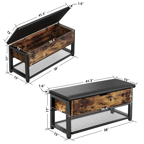 Shoe Storage Bench, Entryway Bench with Large Lift Top Storage Box and Leather Padded