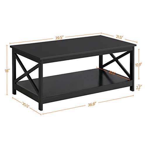 , X-Design Occasional Set with 1 Coffee Table and 2 Sofa Side End Tables, Black