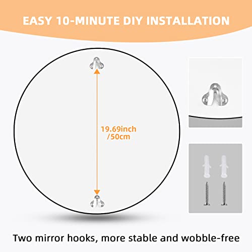 24 Inch Black Round Mirror, Wall Mounted Circle Mirror with Metal Frame