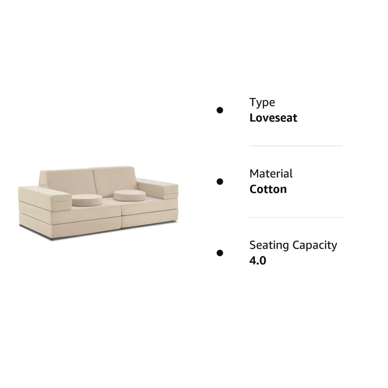 Kids Foam Couch Set - 10 Pieces, Sand Beige, Miss Fabric, Loveseat, 66 x 33 x 23 Inches