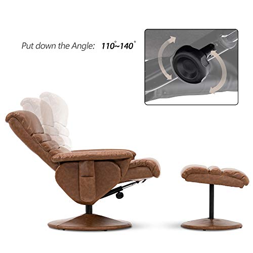 Reclining Chair with Massage, 360 Swivel Living Room Chair Faux Leather