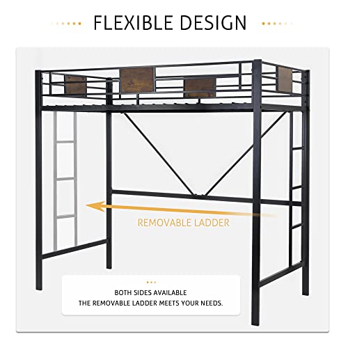 Metal Twin Loft Beds Frame with Stairs & Full-Length Guardrail