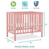 Dream On Me, Edgewood 4-in-1 Convertible Mini Crib, Dusty Pink