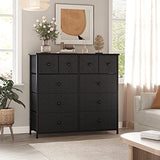 10 Drawer Dresser for Bedroom Fabric Storage Tower Wide Black Dresser with Wood