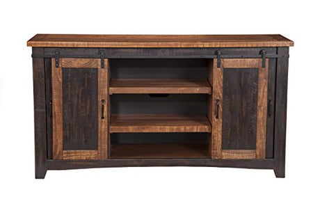 70" TV Stand, Antique Black & Aged Distressed Pine