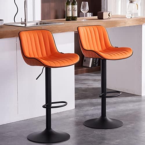 YOUNIKE Bar Stools Set of 2 Swivel Barstools PU Leather Adjustable Counter Stools Cushioned High Backrest