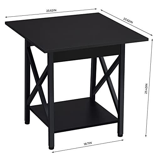 End Table 24'' Industrial Design Side Table with Storage Shelf for Living Room