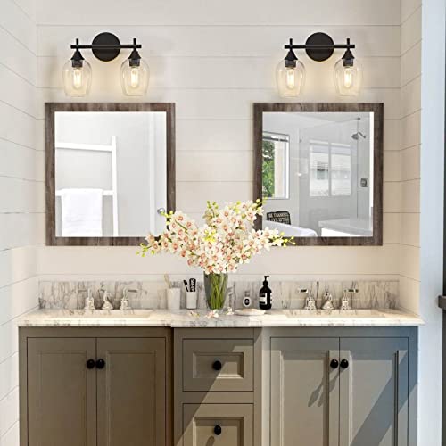 Black Vanity Lights for Bathroom,2-Light Farmhouse Bathroom Light Fixtures with Clear Glass Shade