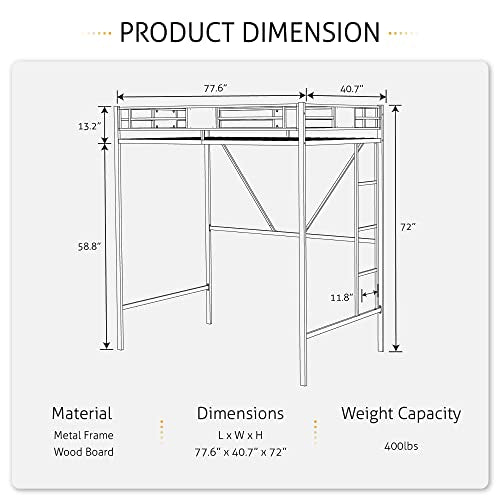 Metal Twin Loft Beds Frame with Stairs & Full-Length Guardrail