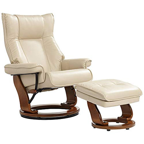 Morgan Stucco Swivel Faux Leather Recliner with Ottoman Chair