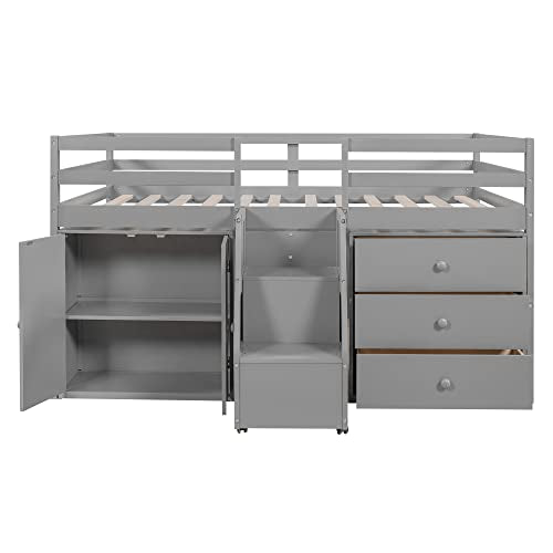 Designs Full Size Loft Bed with Stairs and Storage Drawers