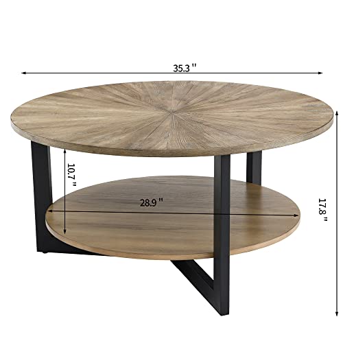 Round Coffee Table with Storage, Farmhouse Coffee Table for Living Room