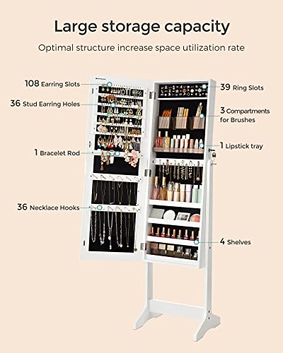 Jewelry Cabinet Armoire, Freestanding Lockable Storage Organizer Unit