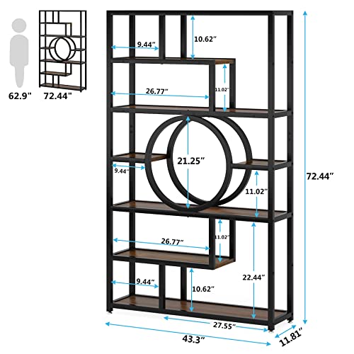 72 Inch Bookshelf Geometric Bookcase, 8-Tier Industrial Book Shelf with 11 Open Shelvings