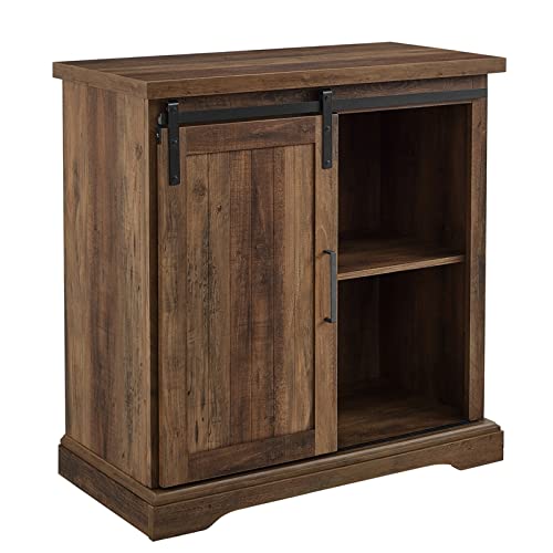 Carson Modern Farmhouse Sliding Slat Door Storage Cabinet, 32 Inch, Rustic Oak