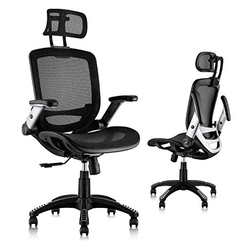 Ergonomic Mesh Office Chair, High Back Desk Chair - Adjustable Headrest with Flip-Up Arms