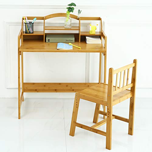 Bamboo Height Adjustable Kids Desk and Chair Set, Children Desk