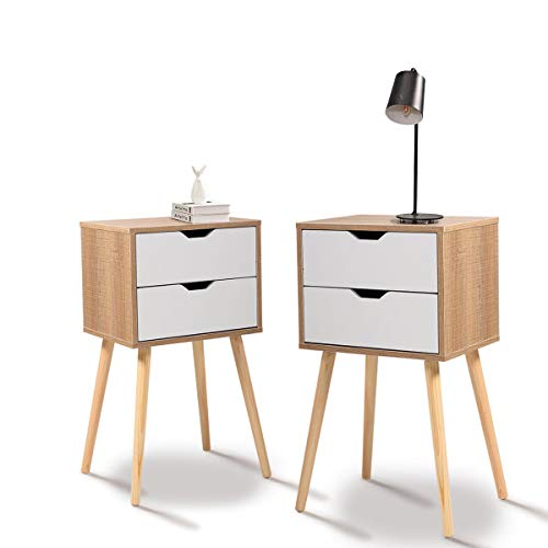 Nightstand 2 Drawers End Table Storage Wood Cabinet Bedroom Accent Side Table