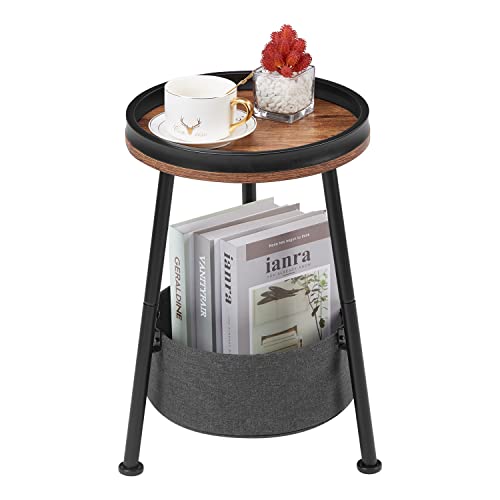 3 Legs Round End Table, 2 Tier Round Side Table with Storage Basket