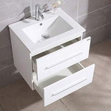 24" White Wall Mounted Bathroom Vanity Set Two Drawers Storage Cabinet with Ceramic