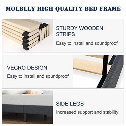 Queen Bed Frame Upholstered Platform with Headboard and Strong Wooden Slats