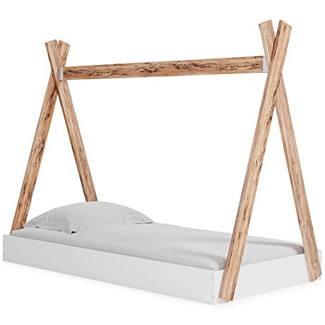 Piperton Modern Youth Tent Bed Frame, Full, Natural Wood & White