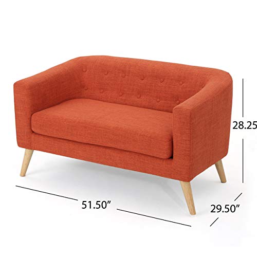 Bridie Mid-Century Modern Loveseat, Muted Orange Fabric