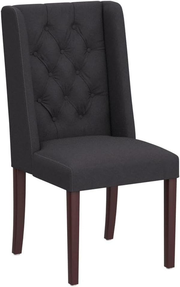 Blythe Tufted Fabric Dining Chairs, 2-Pcs Set, Dark Charcoal / Brown