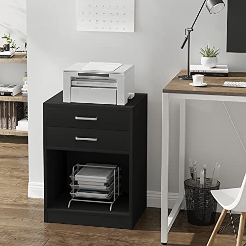 Nightstands Set of 2,Black Nightstand with Charging Station & Drawers