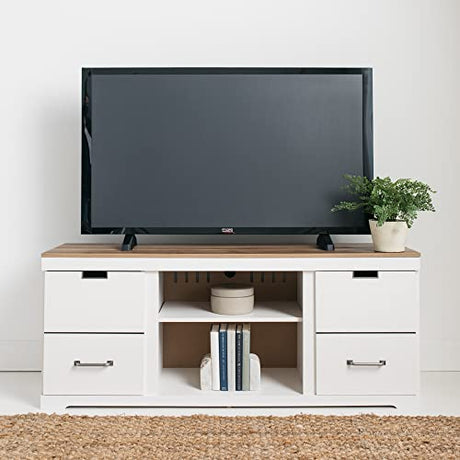 Modern Farmhouse TV Stand, White & Light Brown