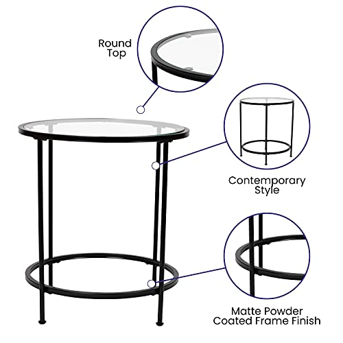 Living Room Coffee Table, Set, Clear/Matte Black