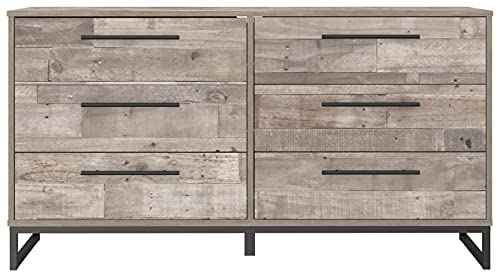 Neilsville Industrial 6 Drawer Dresser, Butcher Block Gray