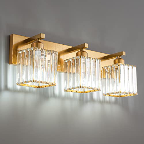 Modern Gold Crystal Bathroom Light 3-Lights Bathroom Gold Bathroom Vanity