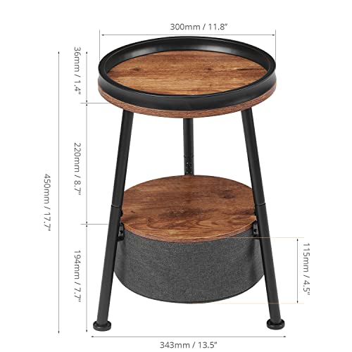 3 Legs Round End Table, 2 Tier Round Side Table with Storage Basket
