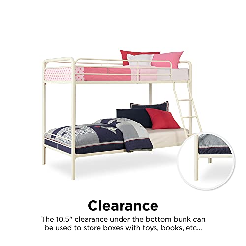 DHP Twin-Over-Twin Bunk Bed with Metal Frame and Ladder, Space-Saving Design, White