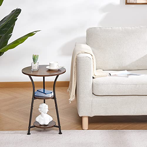 Small Round End Table for Narrow and Small Space, 3-Tier Round Accent Couch Beside Table